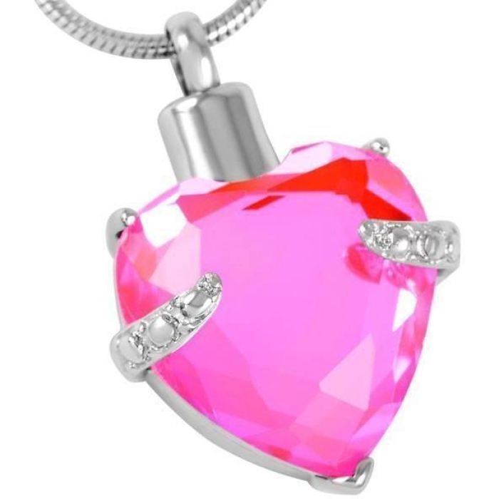 008 Pink Colored Heart Gem Ashes Necklace Pendant Pendant Catalog