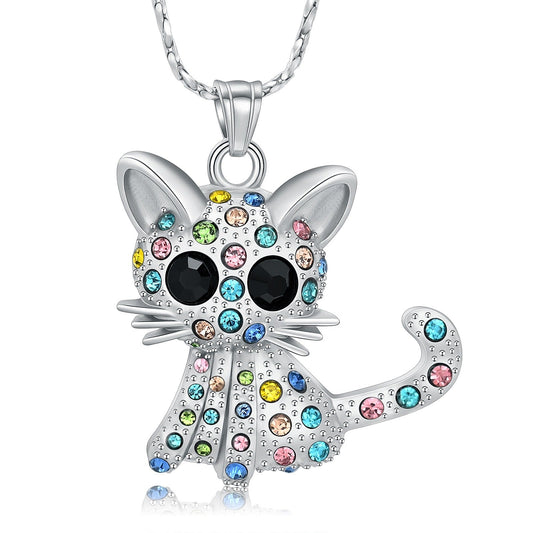 Colored Jeweled Pet Cat Cremation Necklace Pendant