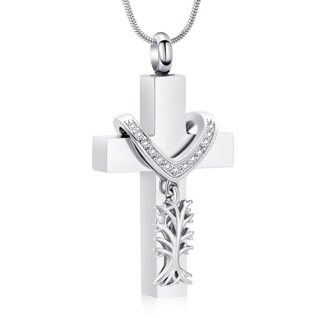 Family Tree Cross Ashes Necklace Pendant