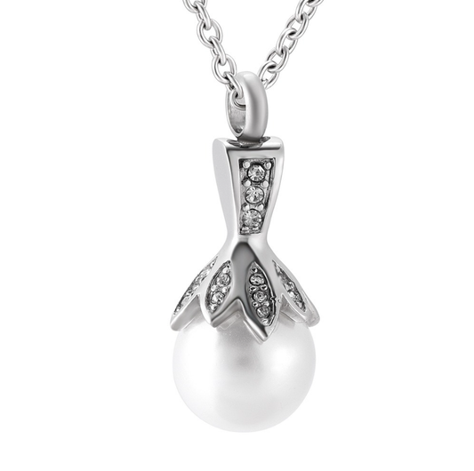 #114 Silver w/ Faux Pearl Ashes Necklace Pendant Jewelry Never Forget You