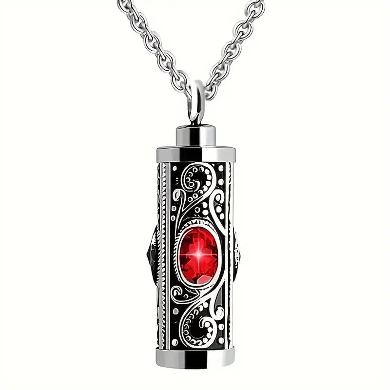 Paisley Cylinder Red Jewel Ashes Necklace Pendant