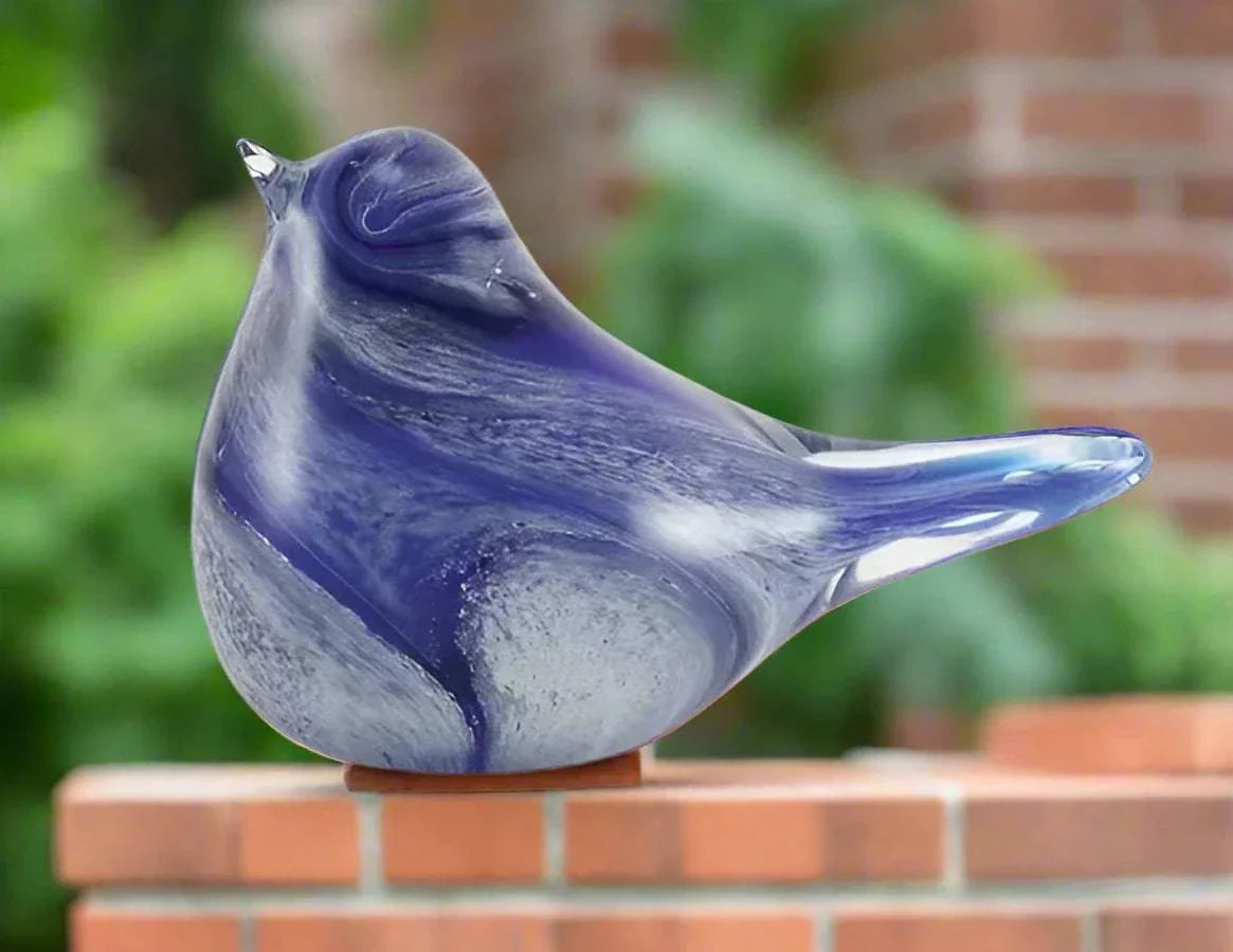 Blown Glass Azure Songbird Keepsake Urn