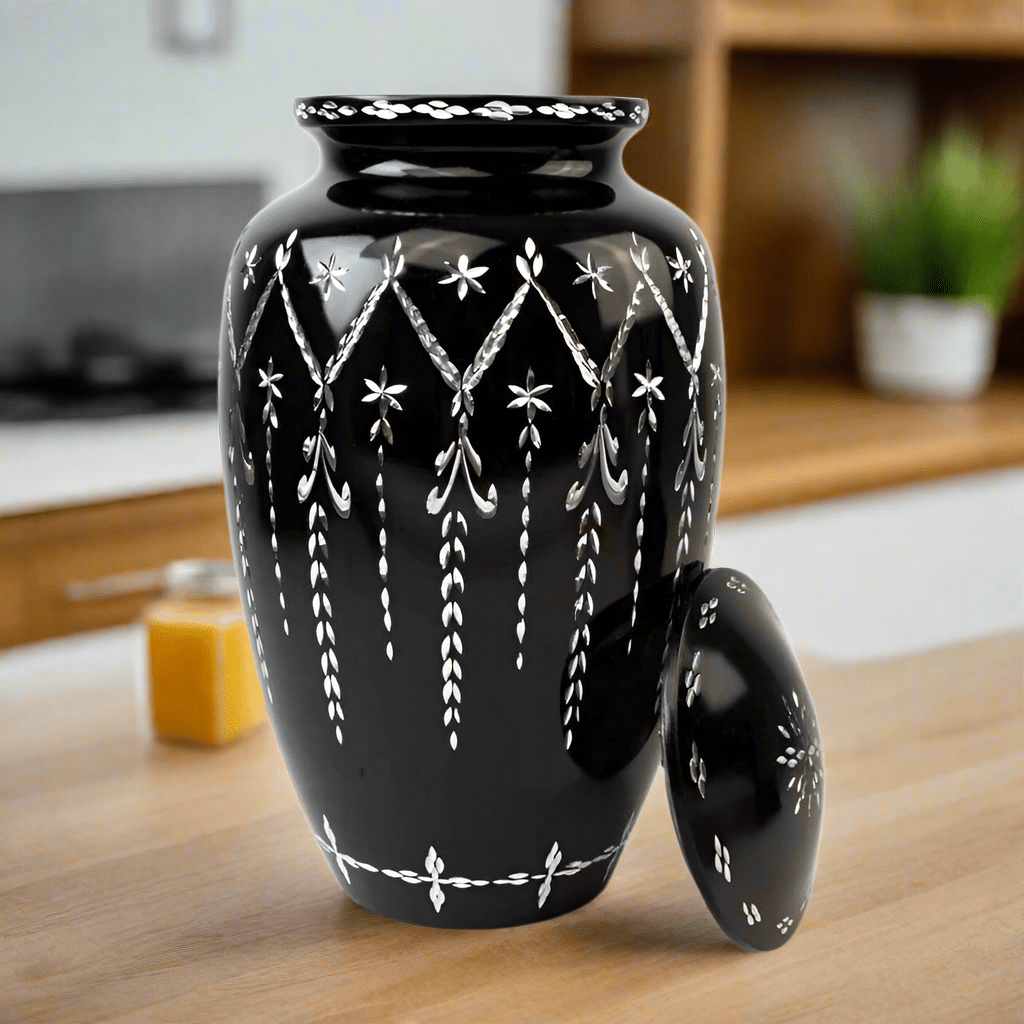 Black Diamond Etch Large Urn