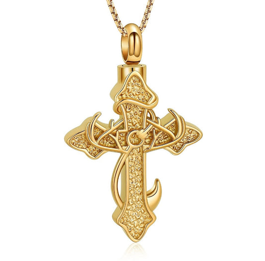 Really Cool Gold Cross Ashes Necklace Pendant