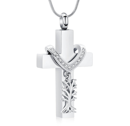 Family Tree Cross Ashes Necklace Pendant