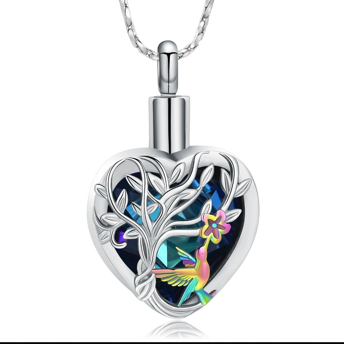 Hummingbird Tree Heart Ashes Necklace Pendant