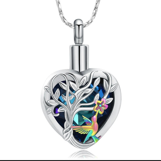Hummingbird Tree Heart Ashes Necklace Pendant