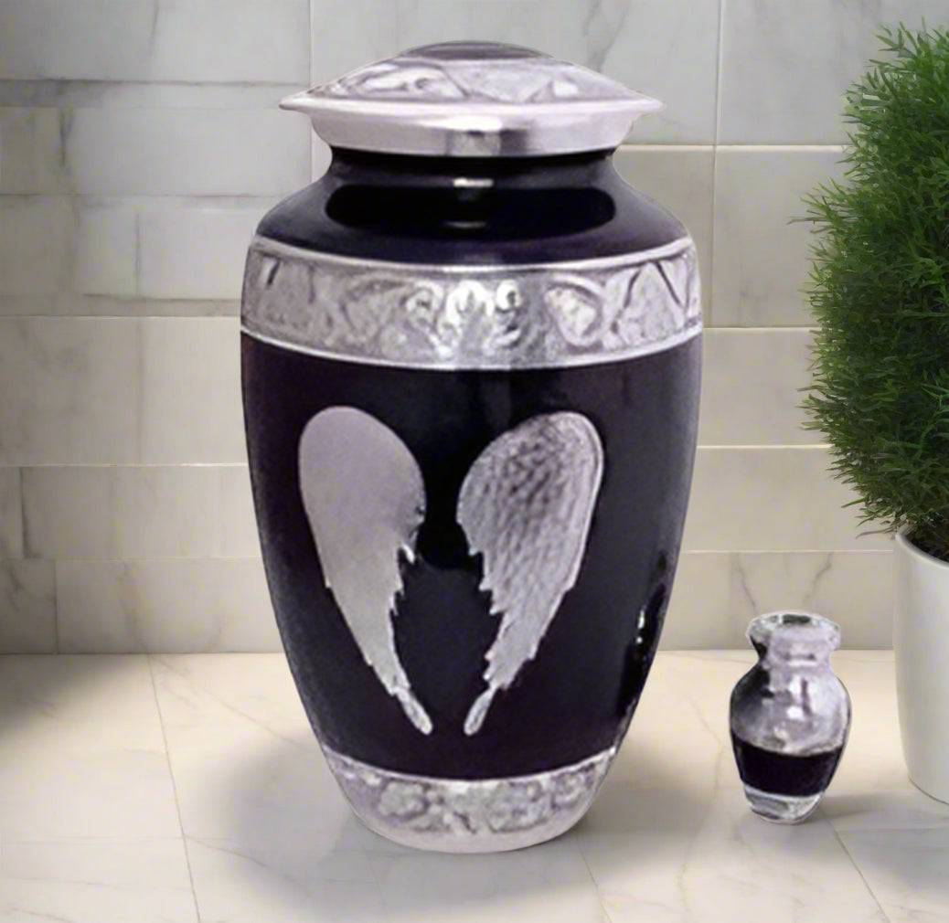 Elite Series Urn Black Angel Wings Urns w/FREE Keepsake Pendant Catalog