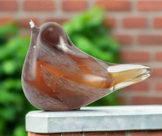 Blown Glass Amber Songbird Keepsake Urn