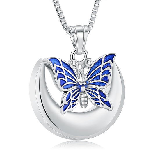 Silver Blue Butterfly Ashes Necklace Pendant