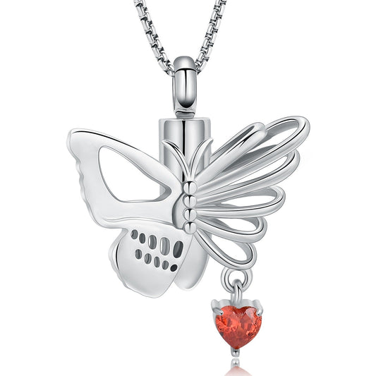 Butterfly Red Heart Ashes Necklace Pendant