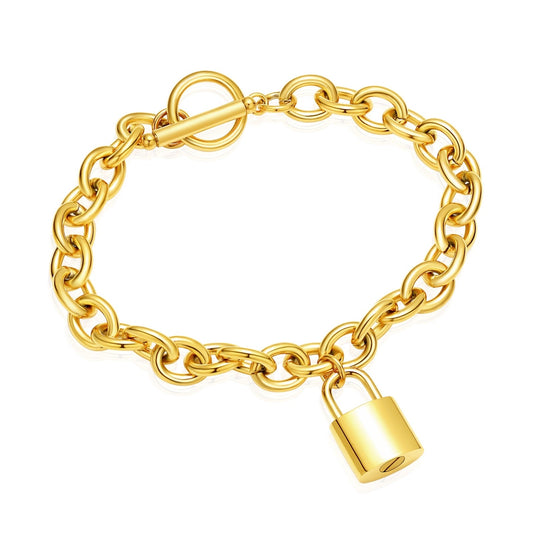 #010B Golden Lock Bracelet 20cm Jewelry Never Forget You